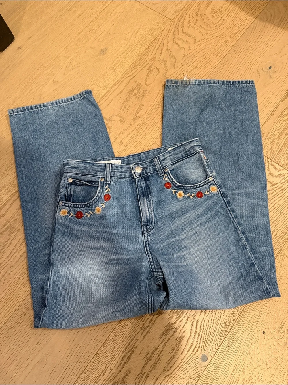Zara Kids Girls Floral Straight Cut Jeans Size 14